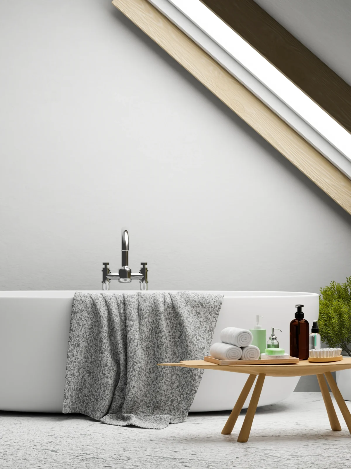 Modern loft bathroom conversion with freestanding bathtub by Renavo Build