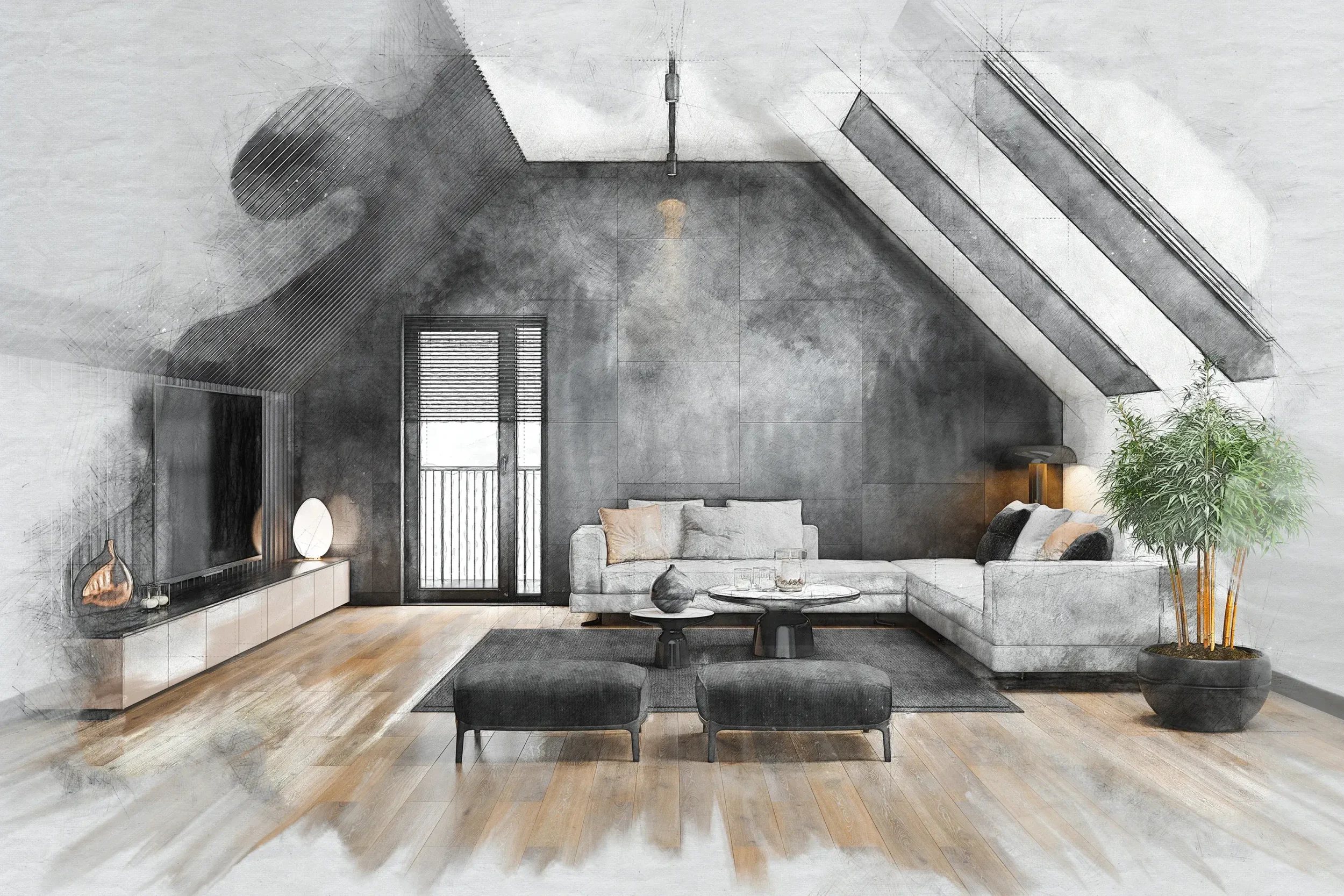 Loft conversion interior design sketch for Renavo Build project