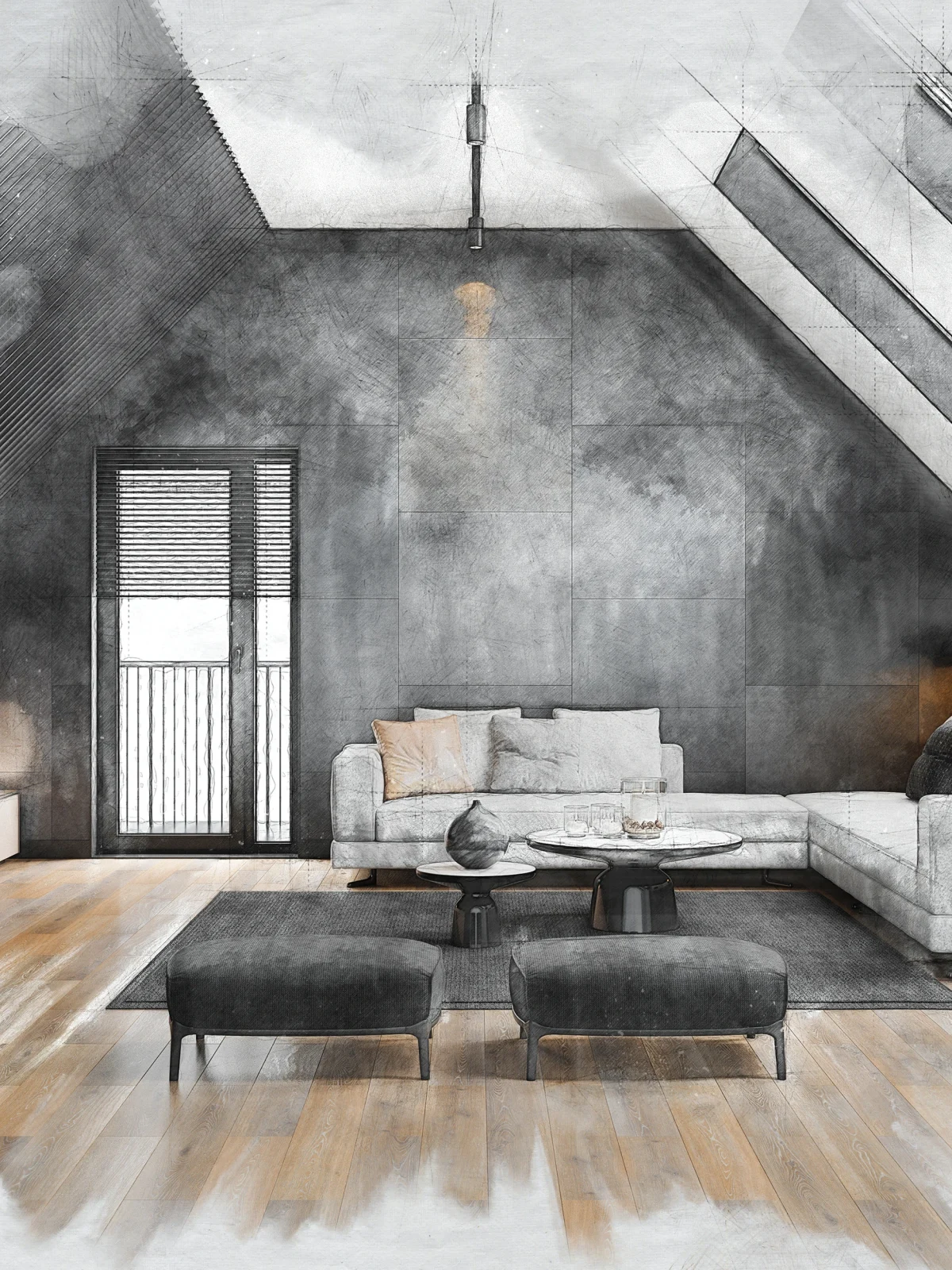 Loft conversion interior design sketch for Renavo Build project
