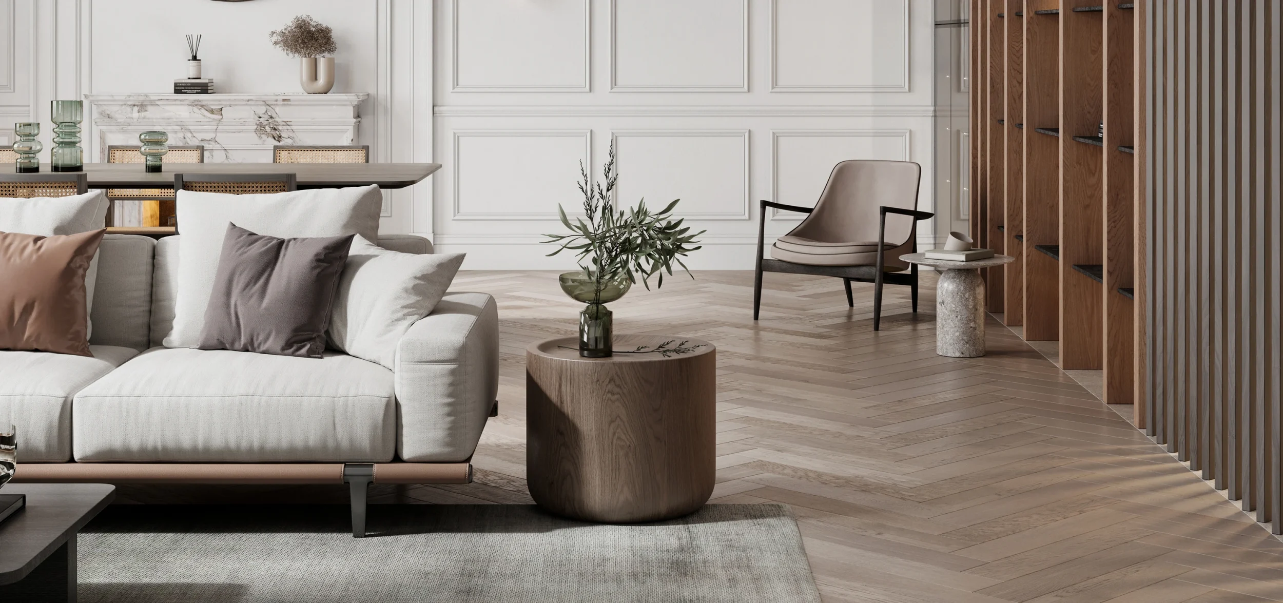 Luxury living room interior with modern design features