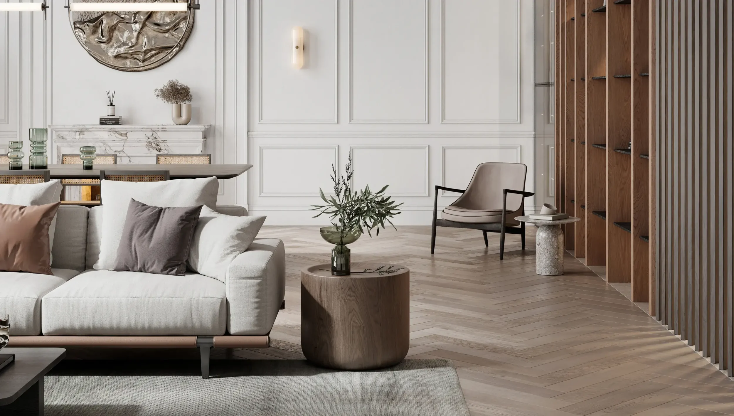 Luxury living room interior with modern design features