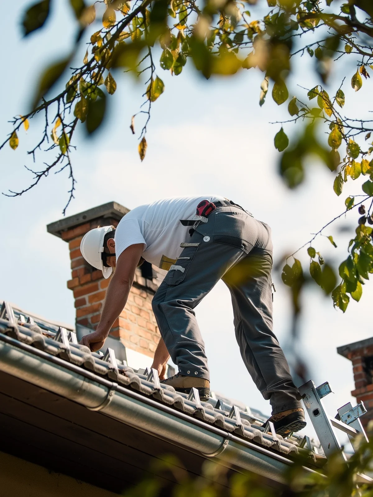 Renavo Build worker repairing roof on residential property