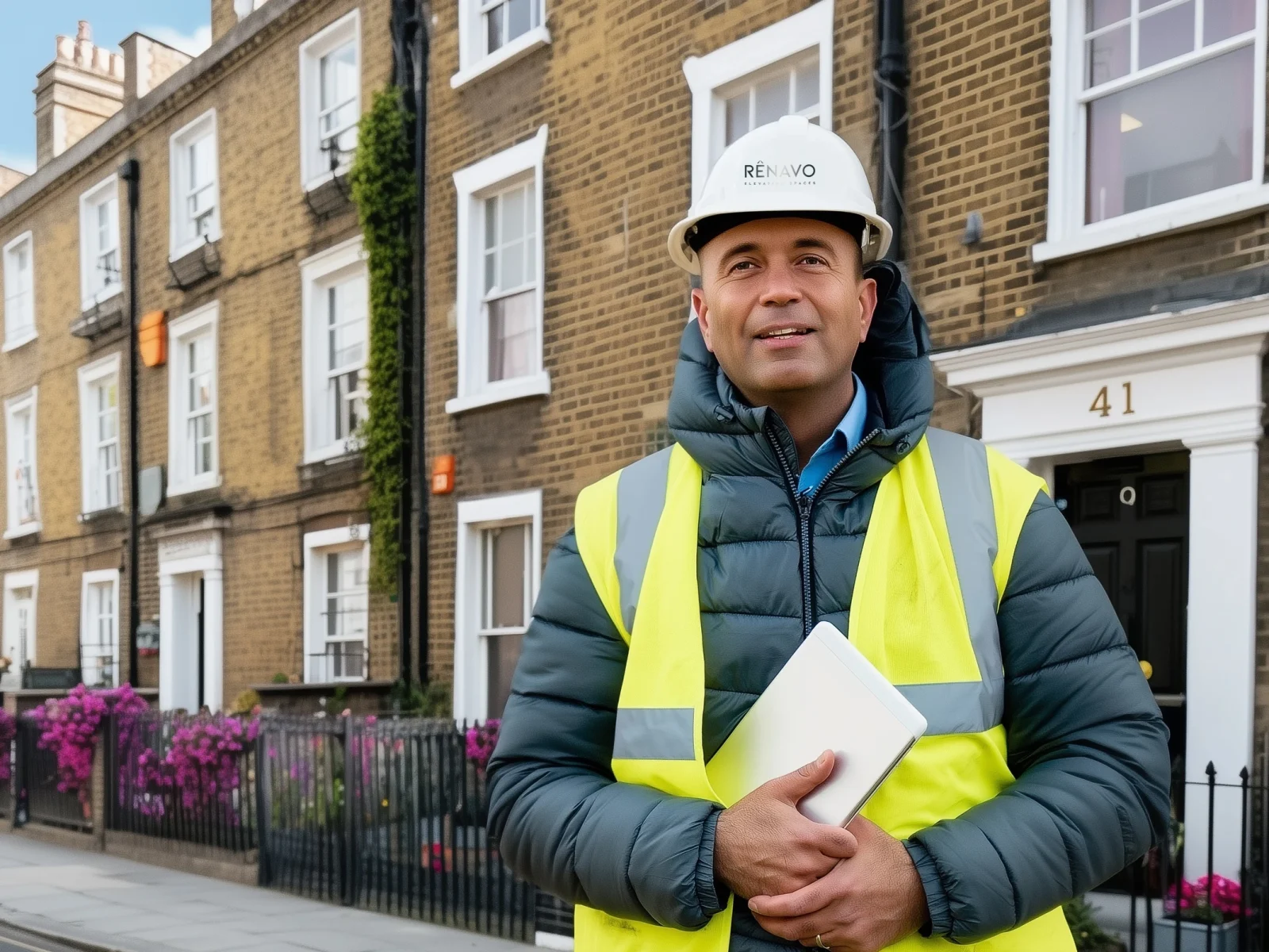 Renavo Build site manager on construction site holding plans