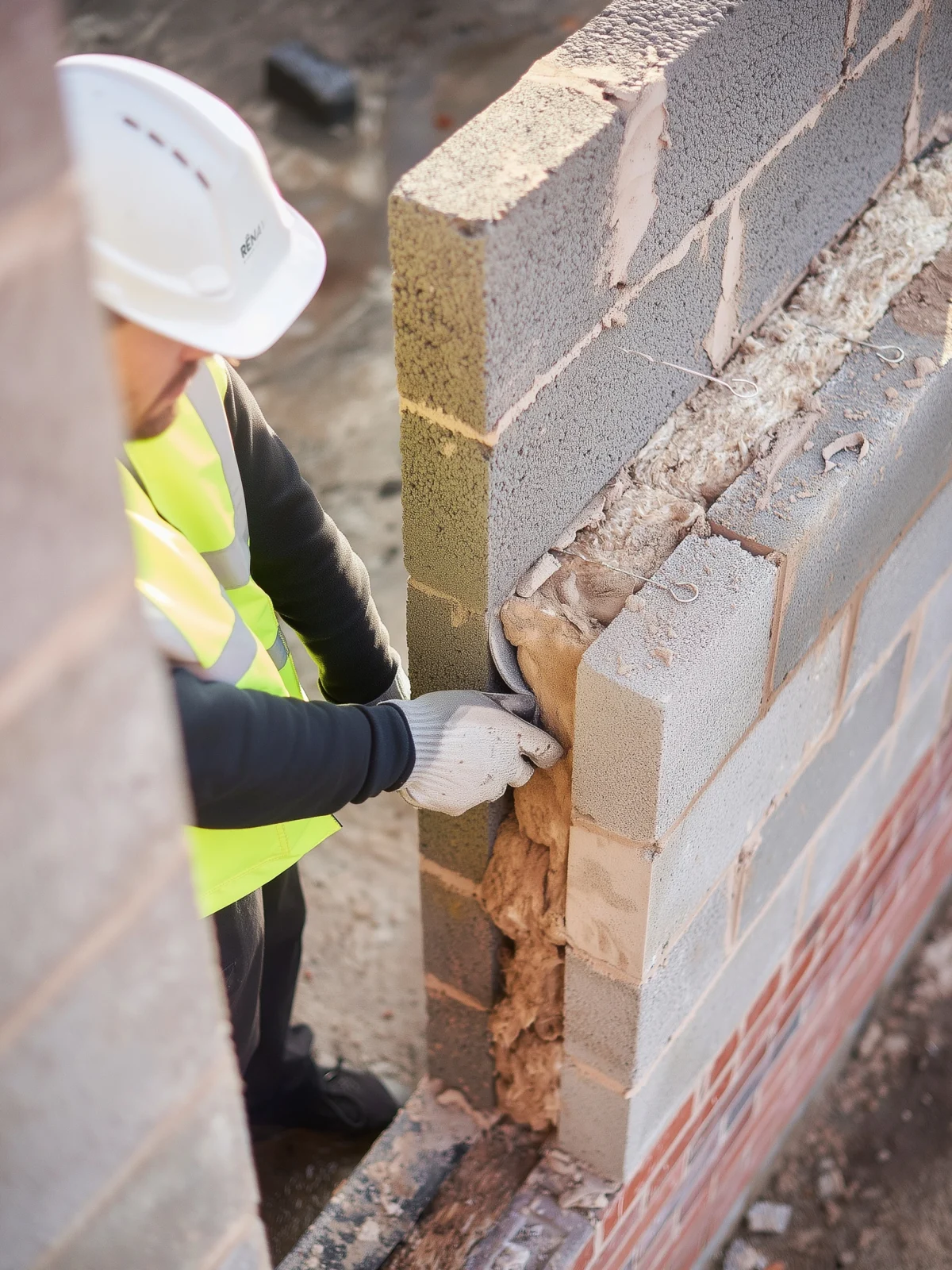 Renavo Build worker installing wall insulation during construction